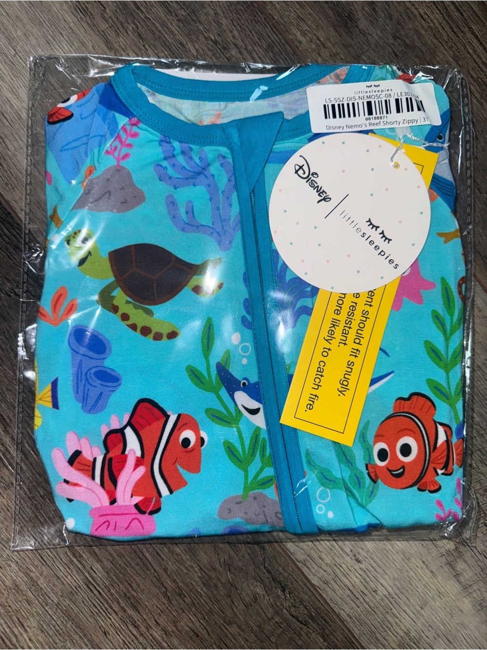 Disney Pixar Nemo’s Reef Little Sleepies Bamboo Shorty Zippy 3T NEW